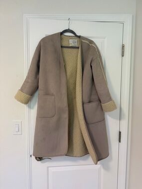 Anthropologie Seen Worn Kept Taupe Faux-Shearling Reversible Coat